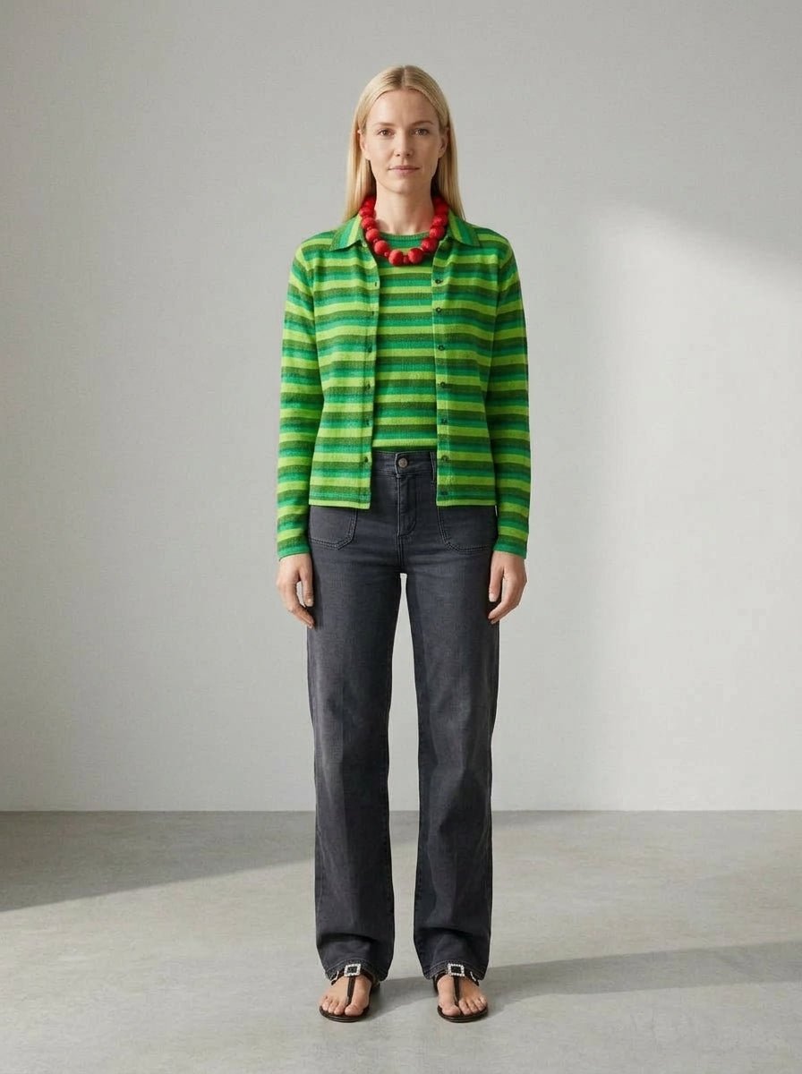 Striped Lurex Flower Sweater Lime
