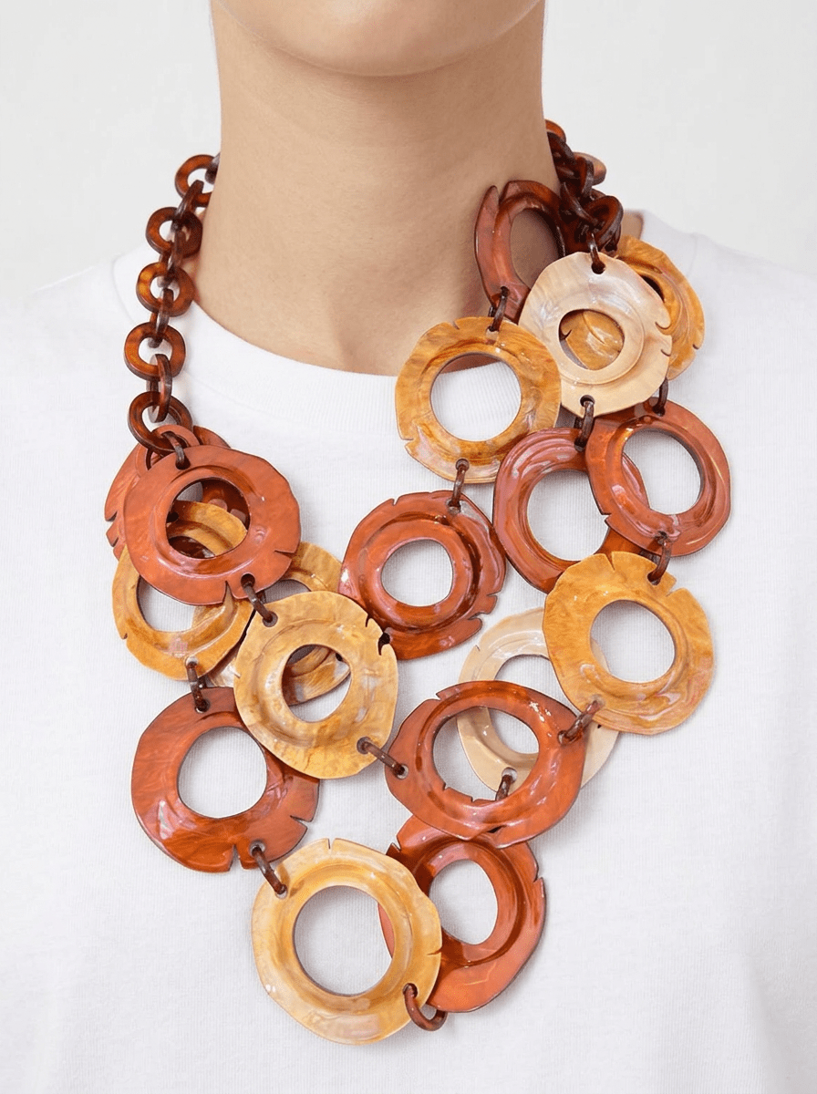 Collar Il Baco Da Seta Triple Tiras Anillas Teja