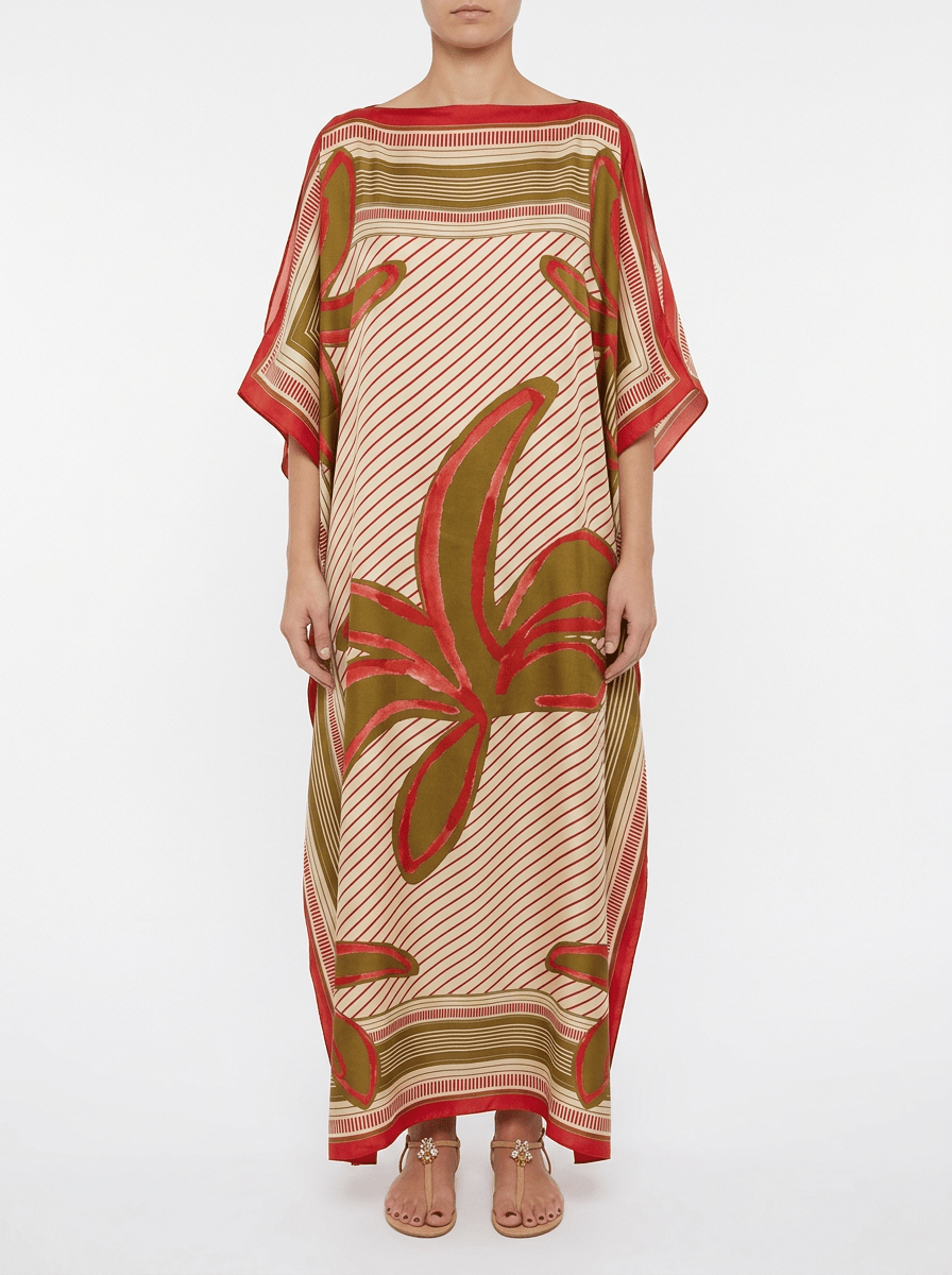 Vestido Diega Rafeo Estampado Palmera Rojo