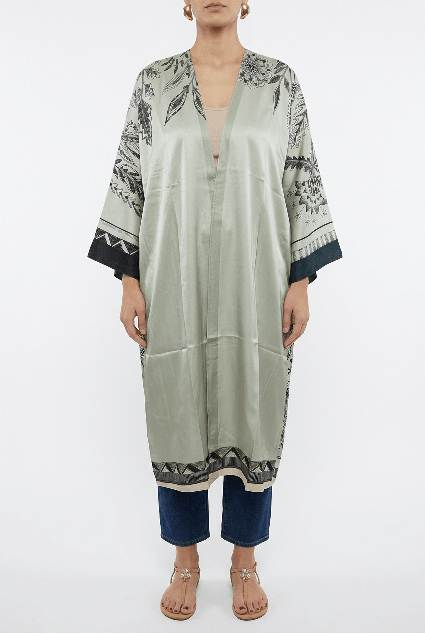 Barbieri Long kimono gris clair à imprimé arbre