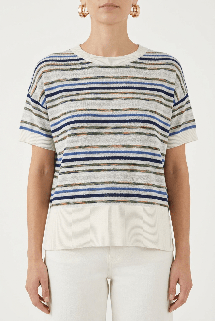 Maglia da Terra a Righe Manica Corta Ecru