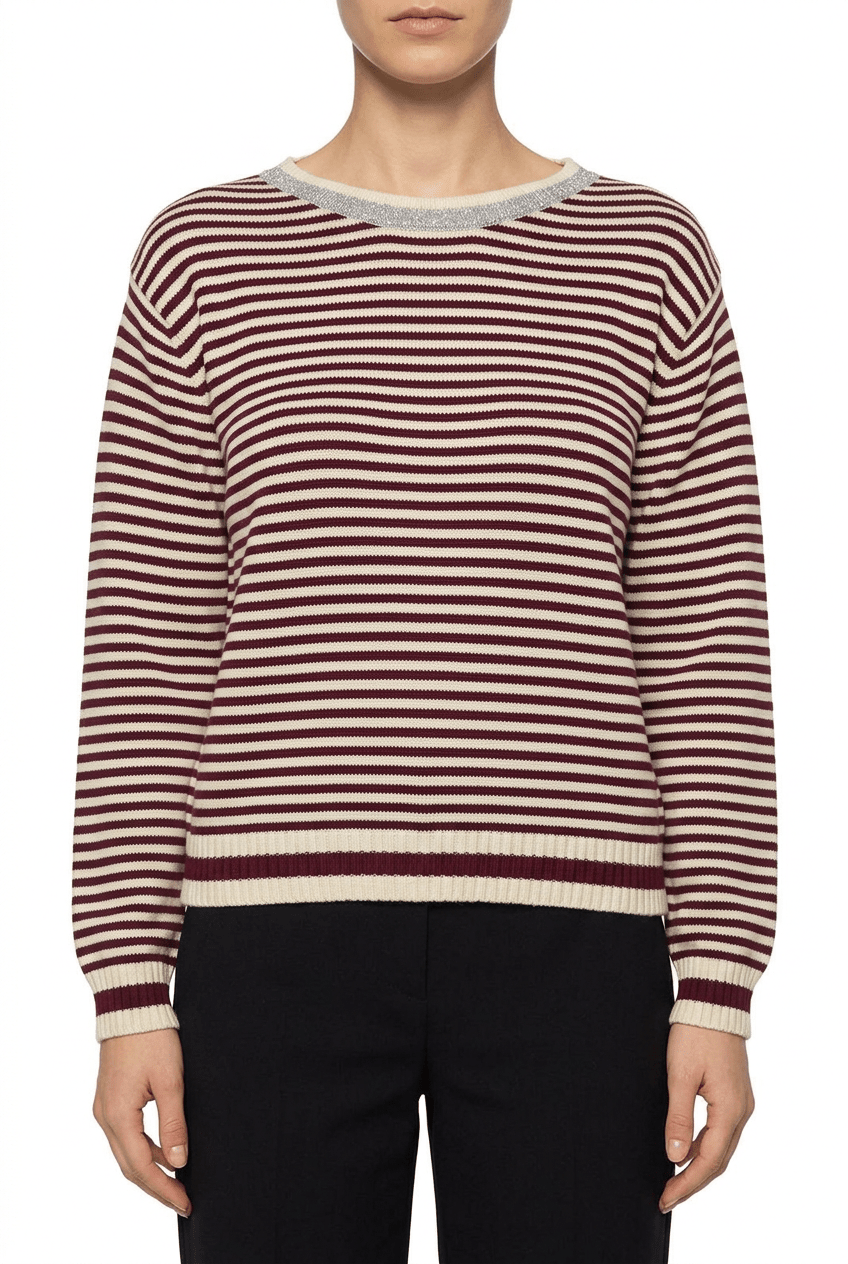Jersey Floor Punto Rayas Burdeos