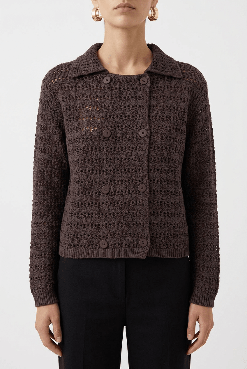 Chaqueta Floor Punto Calado Marrón Chocolate