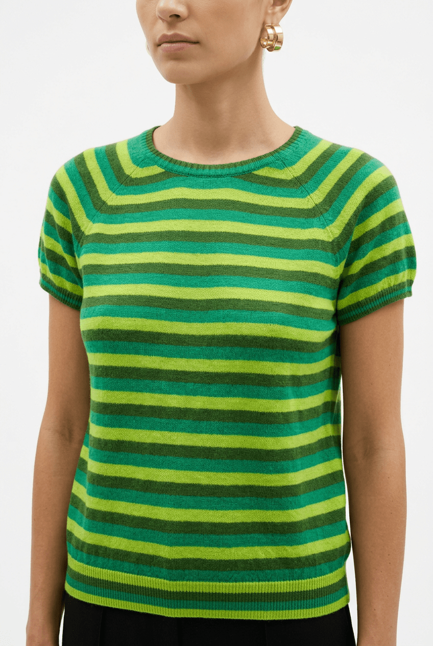 Pull Rayé Fleur Lurex Citron Vert