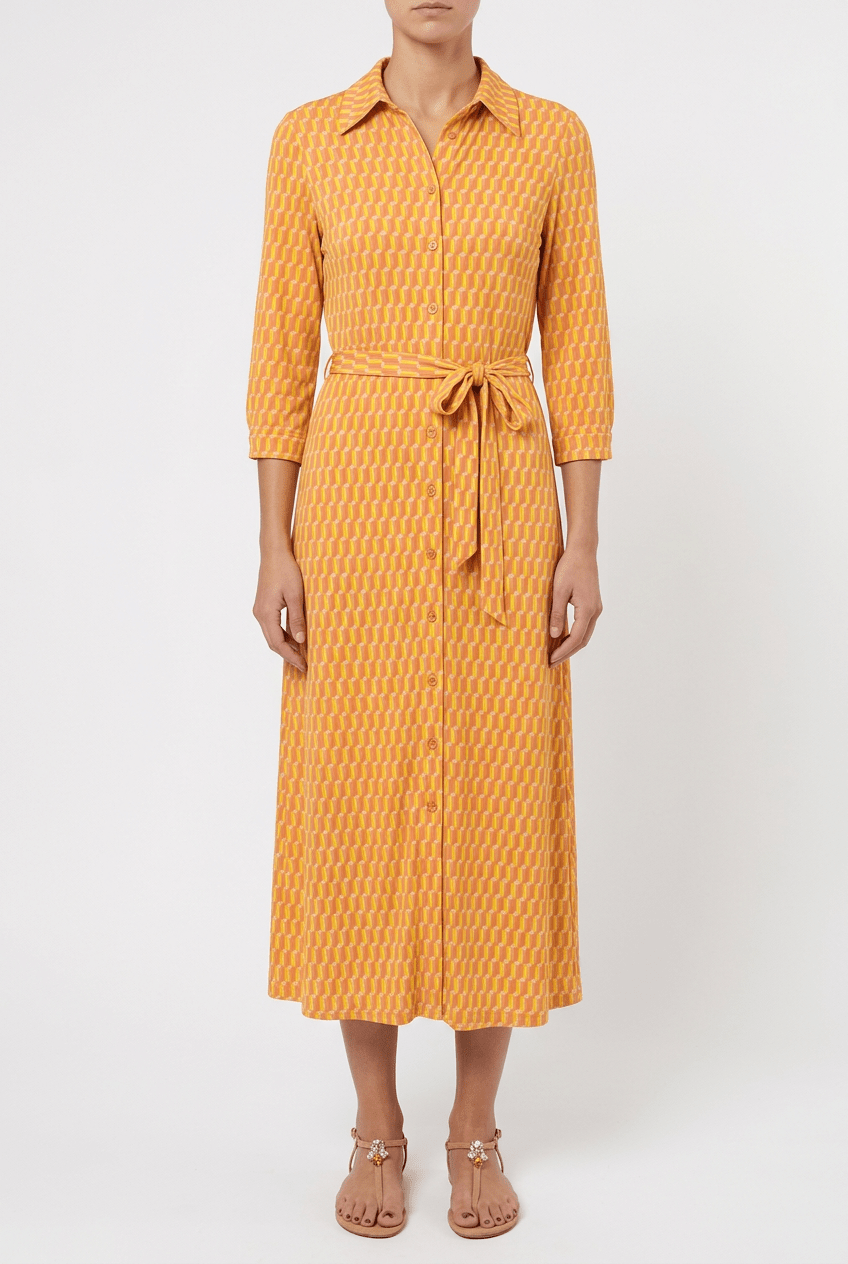 Goodmatch Mustard Geometric Print Shirt Dress