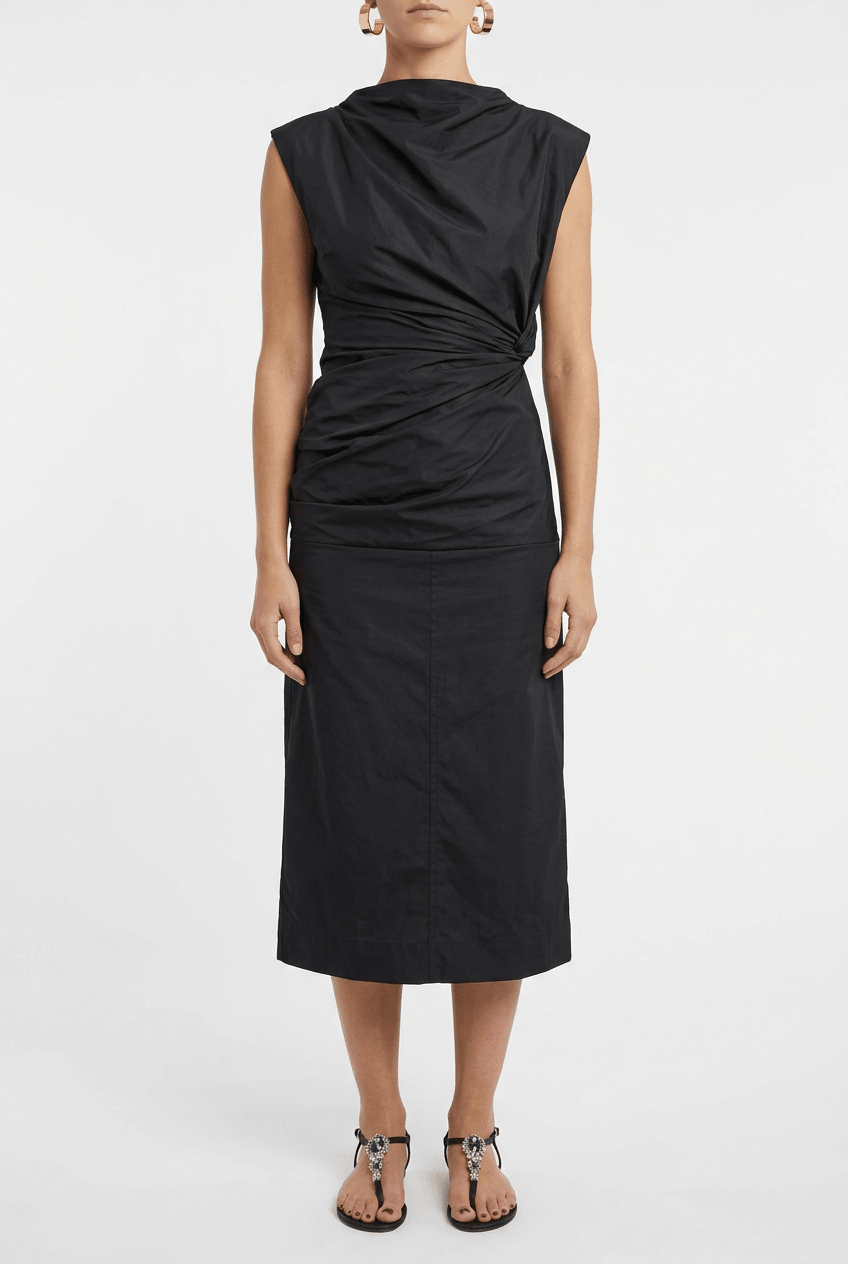 Robe midi noire froncée Su