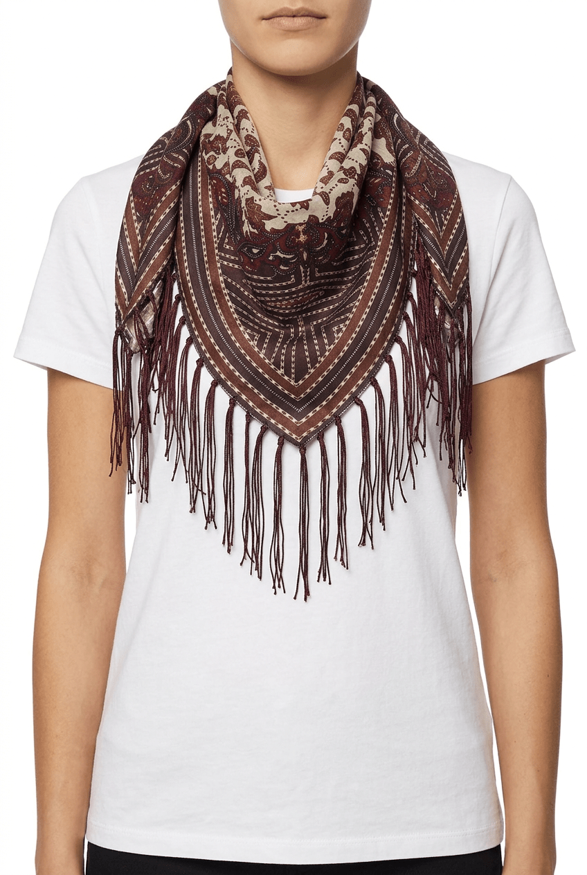 Sciarpa Diega Fareo con stampa floreale bordeaux con frange
