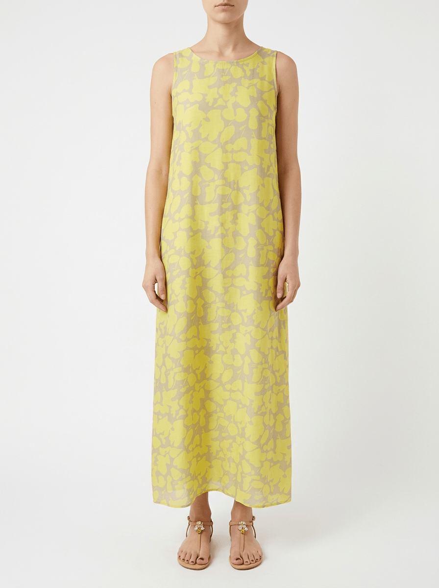 Vestido Whyci Milano Estampado Hojas Amarillo