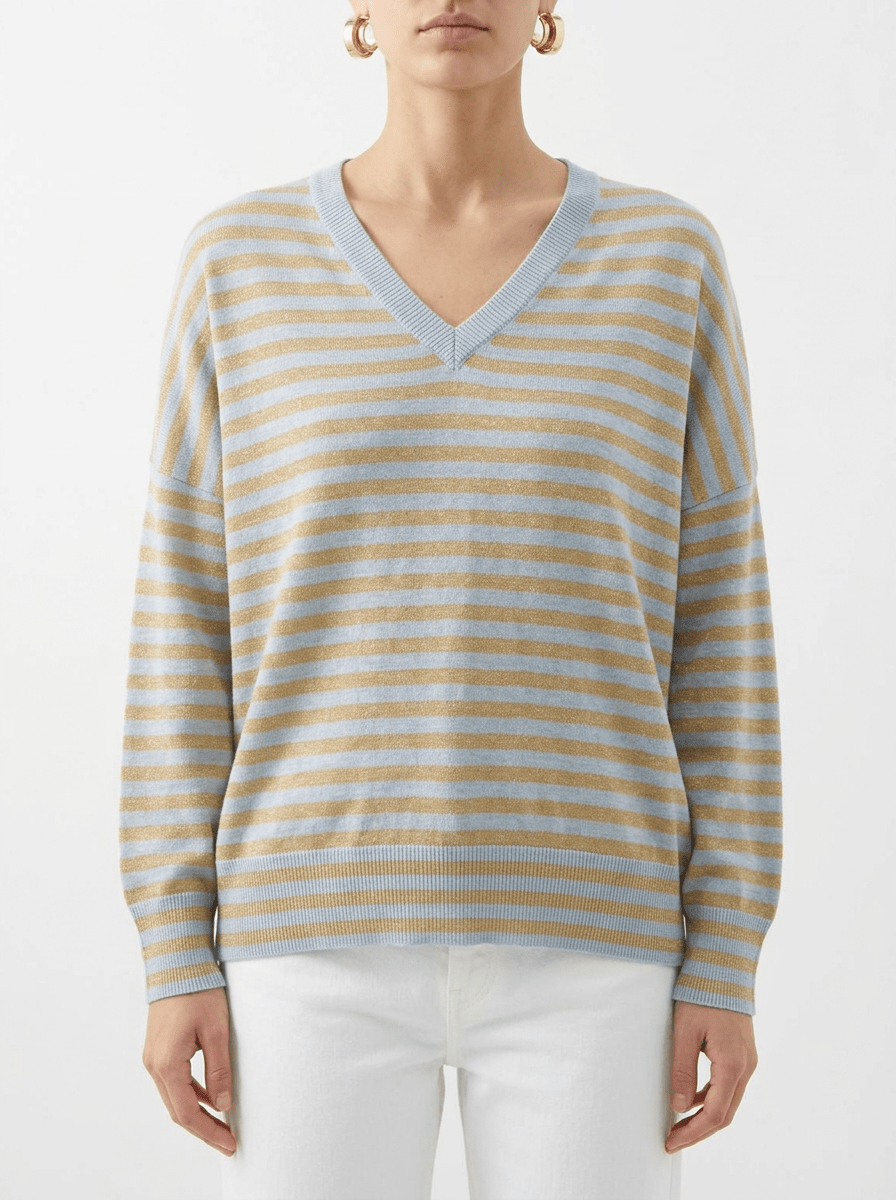 Jersey Base Milano Pico Rayas Azul Beige