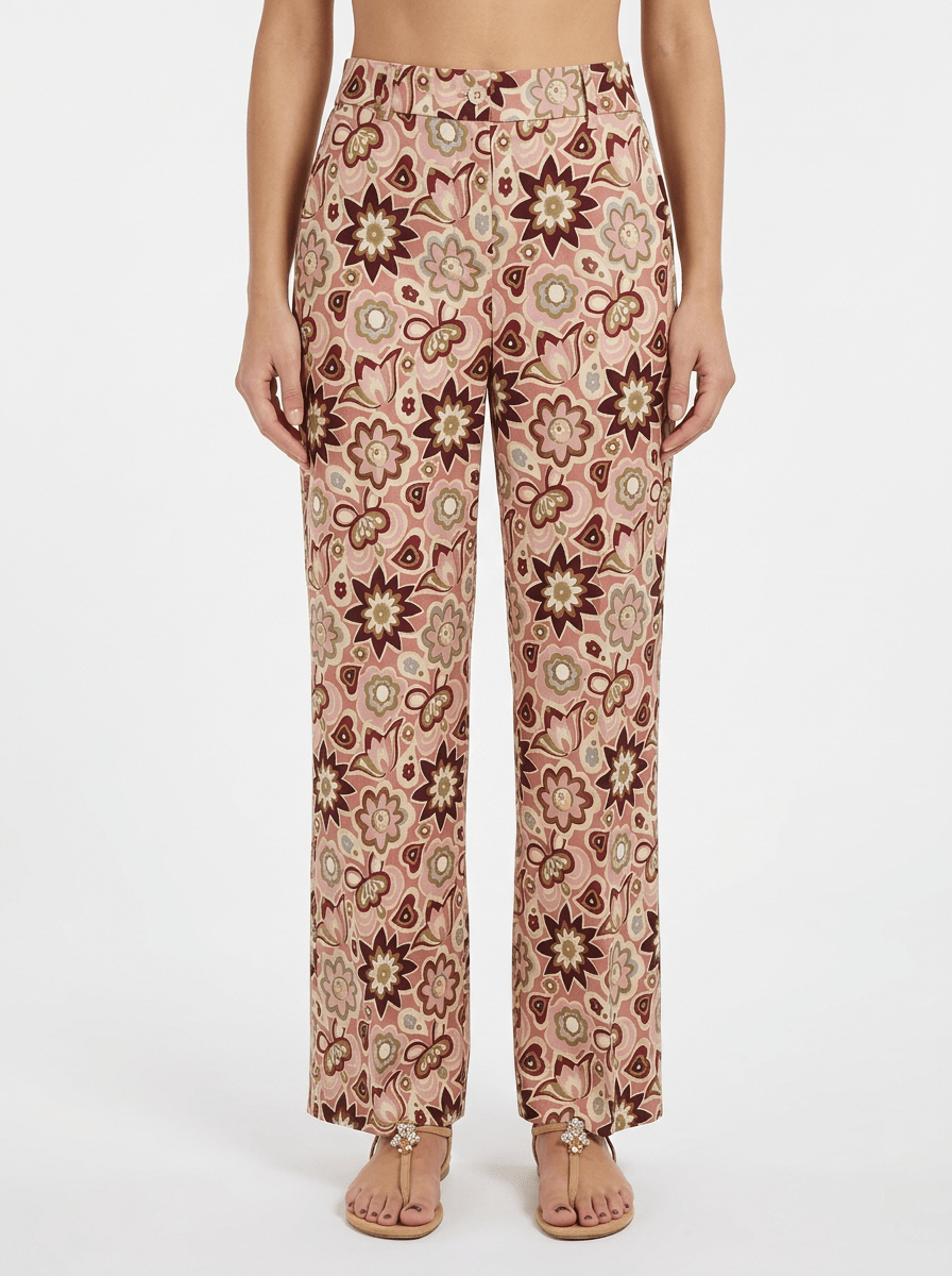 Pantalón Agoefilo Estampado Flores Rosa