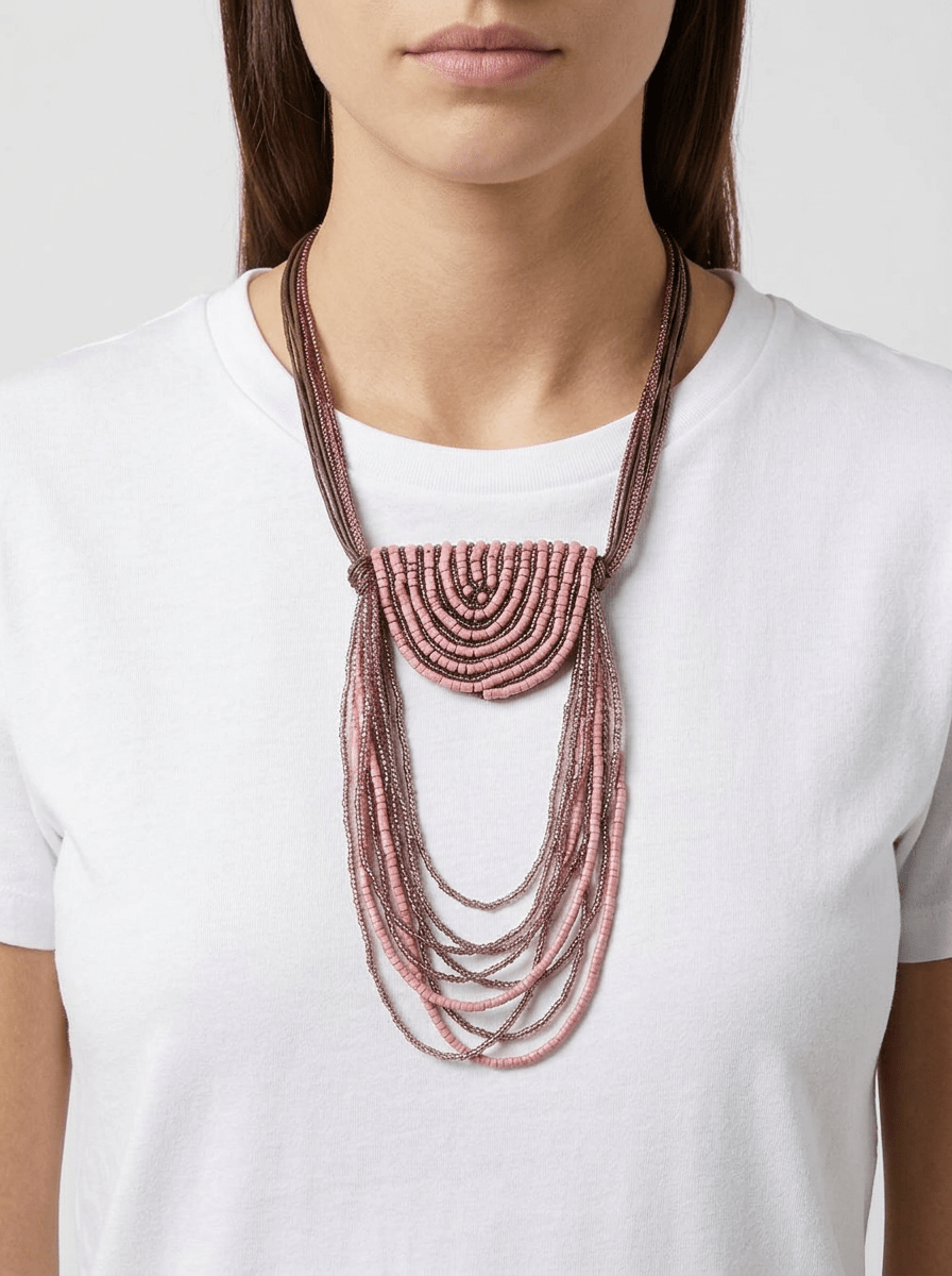 Justmine Multistrand Powder Pink Fan Necklace