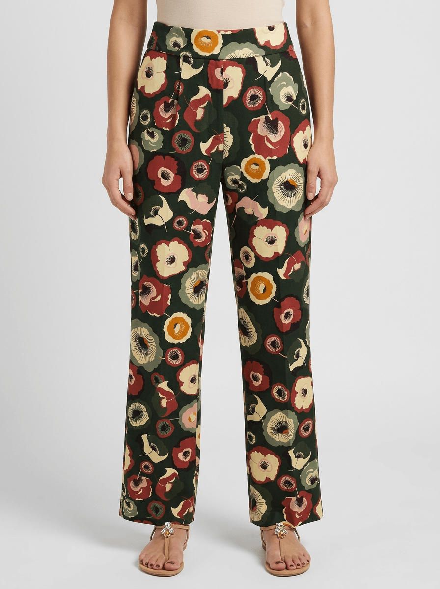 Pantalón Agoefilo Estampado Flores Caqui
