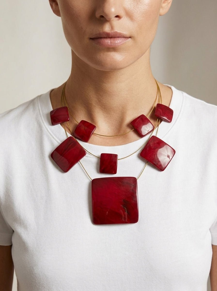 Collar Il Baco Da Seta Cuadrados Burdeos