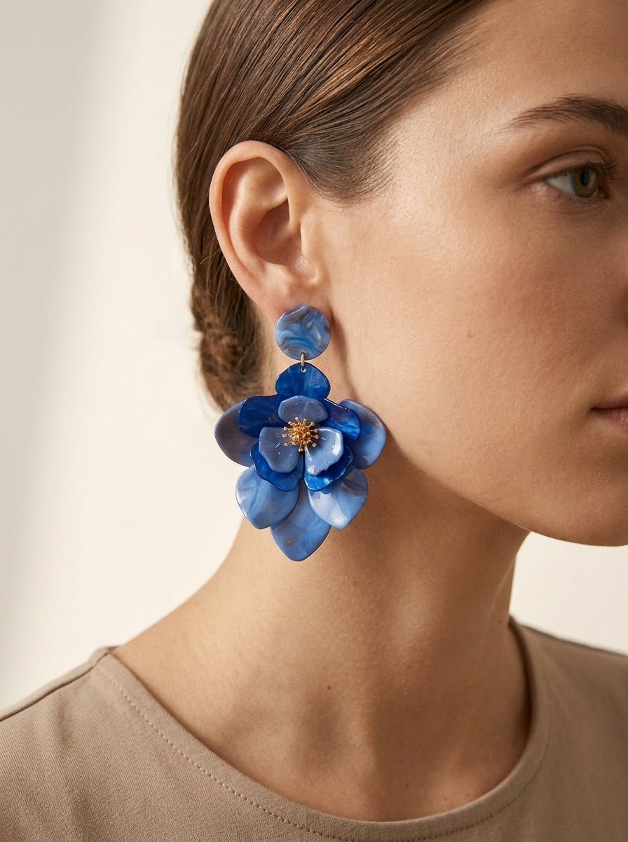 Pendientes Il Baco Da Seta Flor Resina Azul