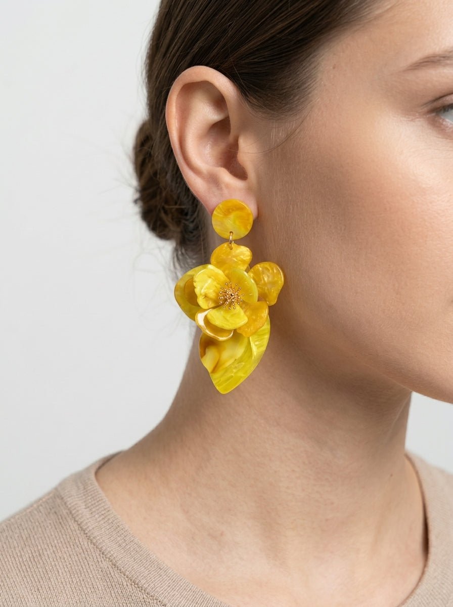Pendientes Il Baco Da Seta Flor Resina Amarillo