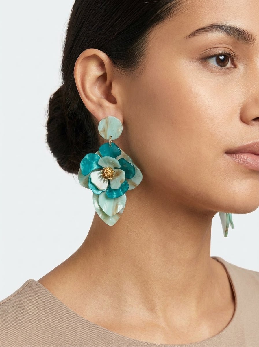 Pendientes Il Baco Da Seta Flor Resina Agua