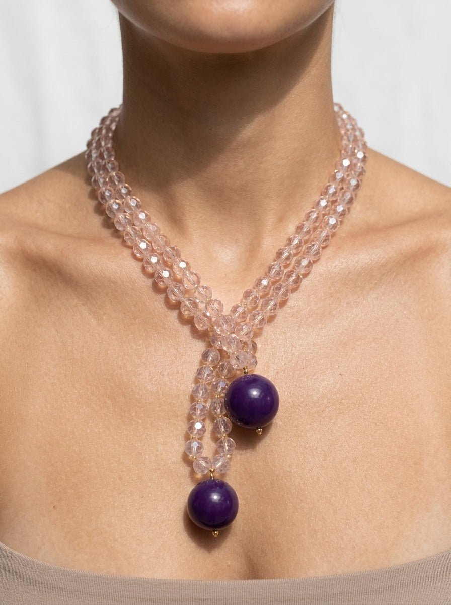 Collana Fabrizio Marcantelli con Perle e 2 Grandi Perle di Cristallo Lilla