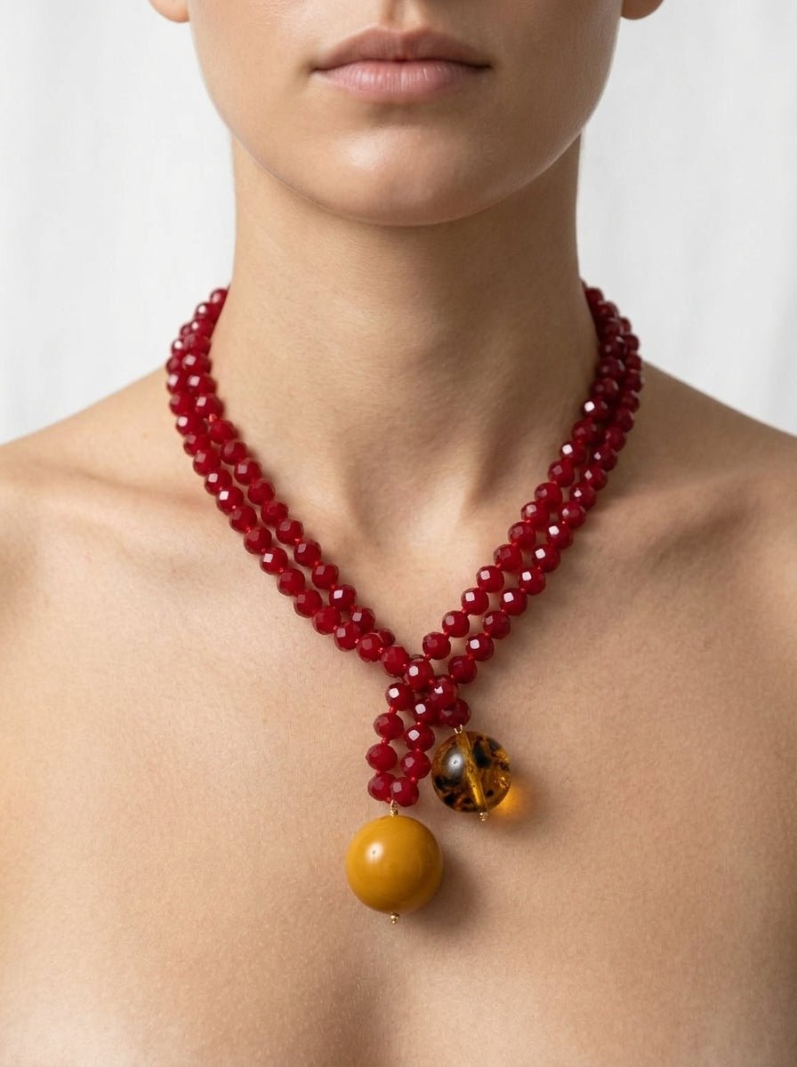 Collar Fabrizio Marcantelli Bolitas y 2 Bolas Grande Burdeos