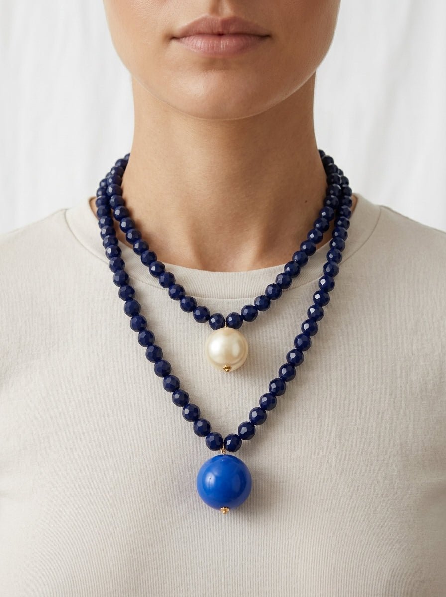 Collana Fabrizio Marcantelli con Perle e 2 Grandi Perle Blu