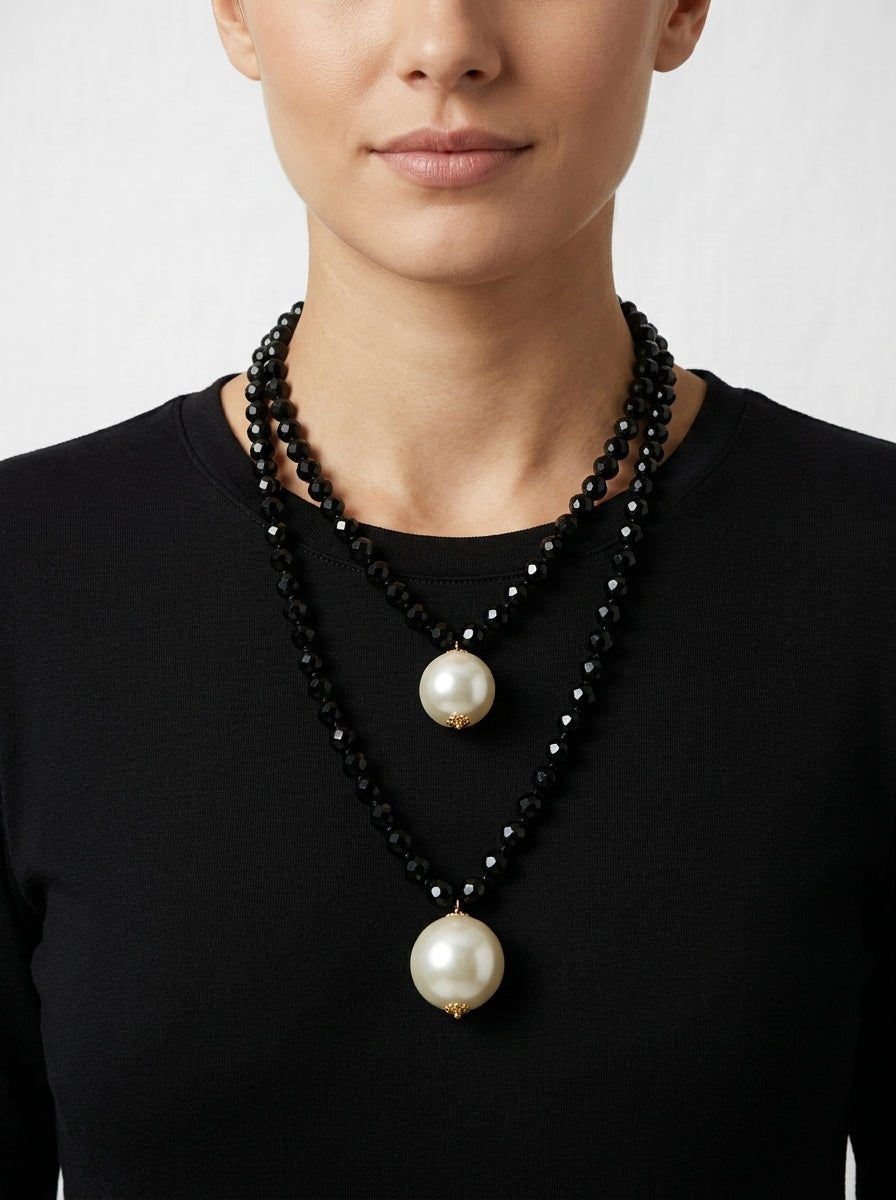 Collar Fabrizio Marcantelli Bolitas y 2 Bolas Grande Perla Negro