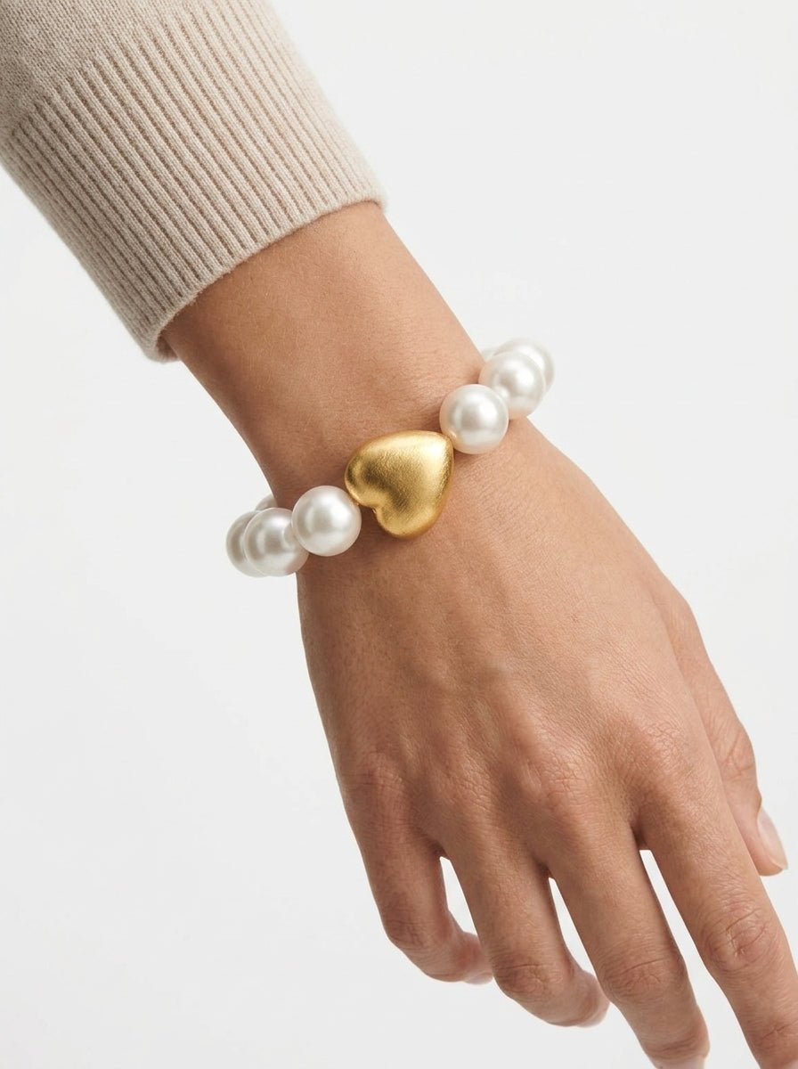 Pulsera Fabrizio Marcantelli Perlas Blancas Corazon Dorado