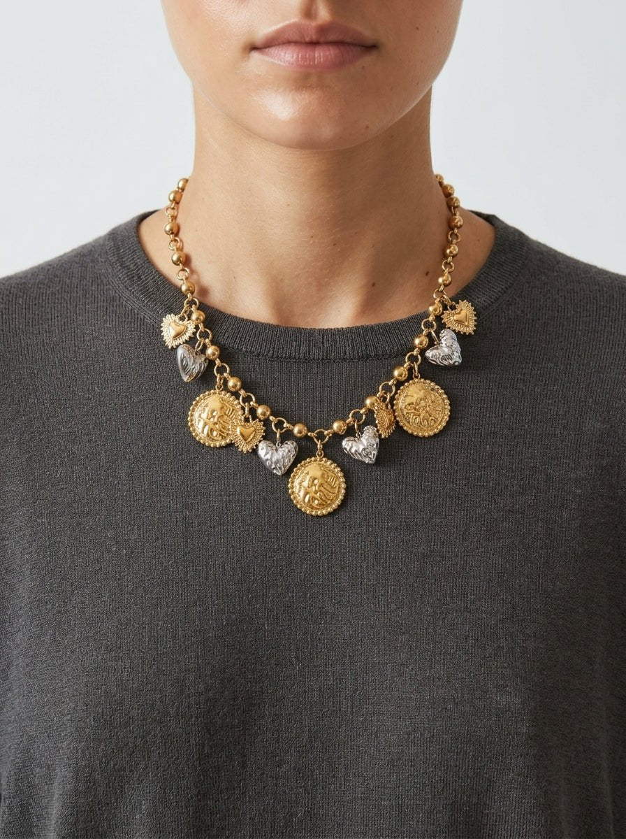 Collana Il Baco Da Seta Medaglie e cuori