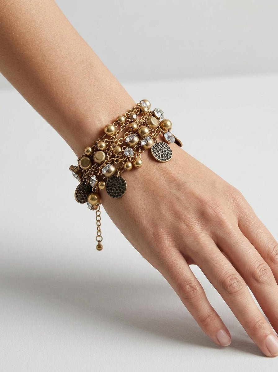 Bracciale Il Baco Da Seta Catene Medaglie E Pietre Argento