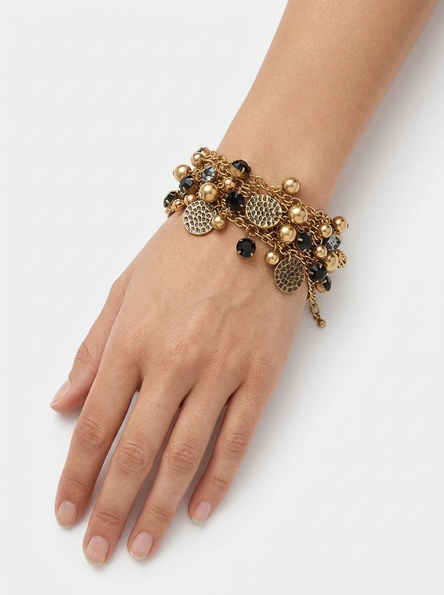 Bracciale Il Baco Da Seta Catene Medaglie E Pietre Nere