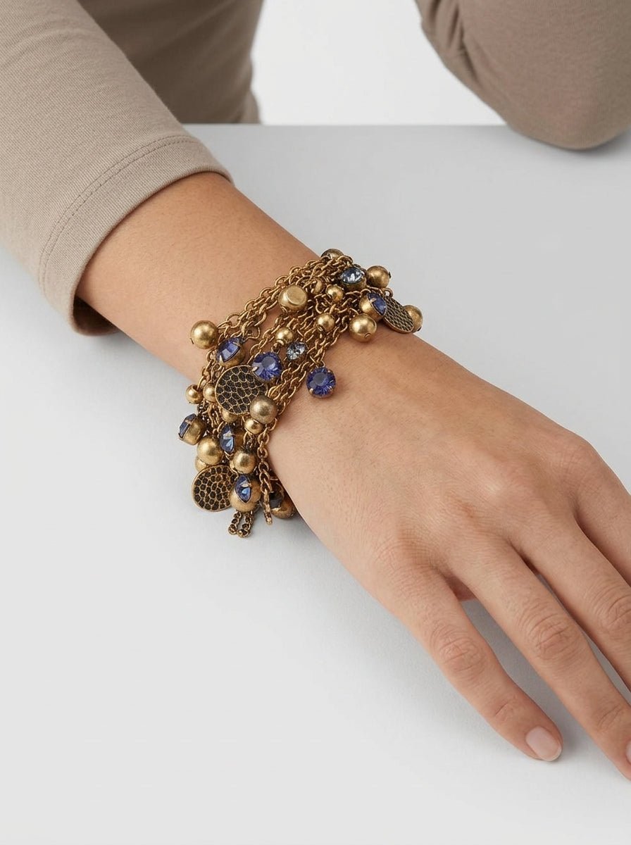 Pulsera Il Baco Da Seta Cadenas Medallas Y Piedras Azul