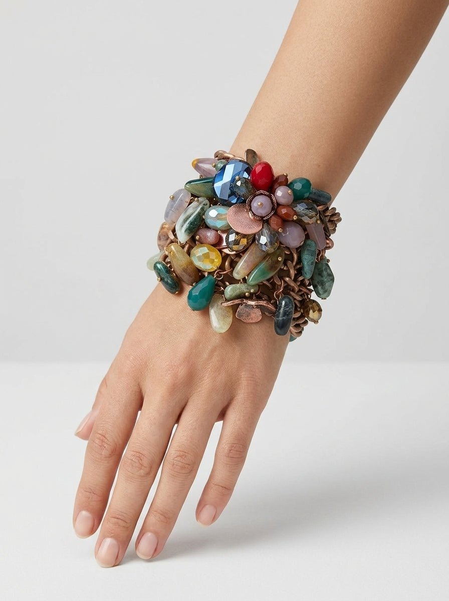 Bracciale Il Baco Da Seta Catene Fiori e Pietre Verdi