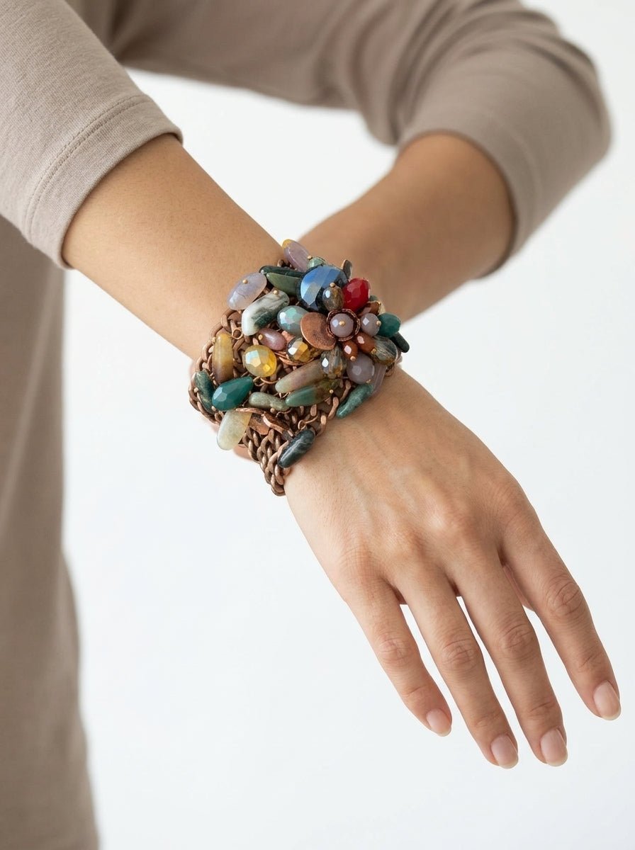 Bracciale Il Baco Da Seta Catene Fiori e Pietre Verdi
