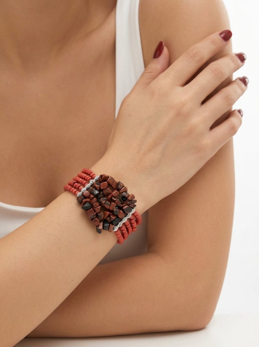 Pulsera Il Baco Da Seta Abalorios Piedrecitas Teja