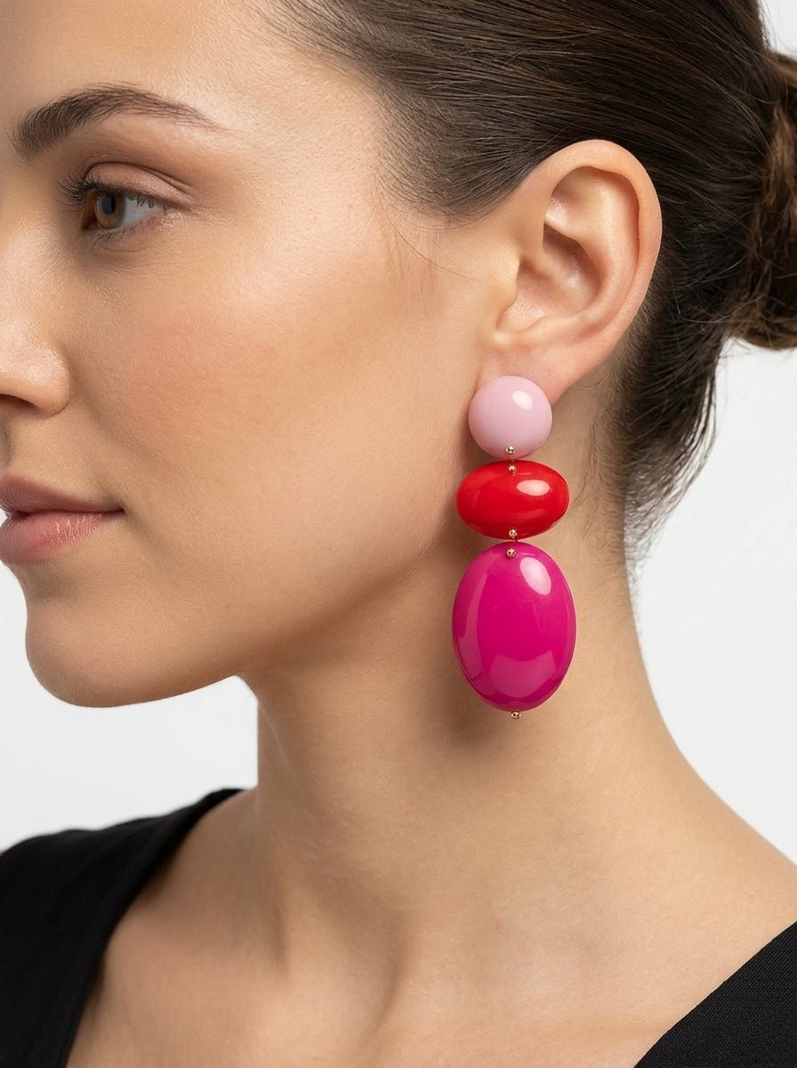 Pendientes Il Baco Da Seta Tricolor Ovalos Fucsia