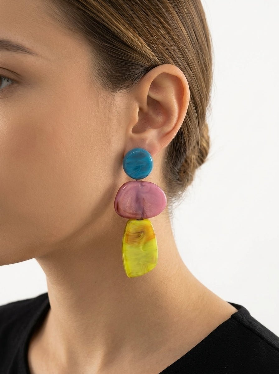 Orecchini Il Baco Da Seta Forme geometriche giallo tricolore