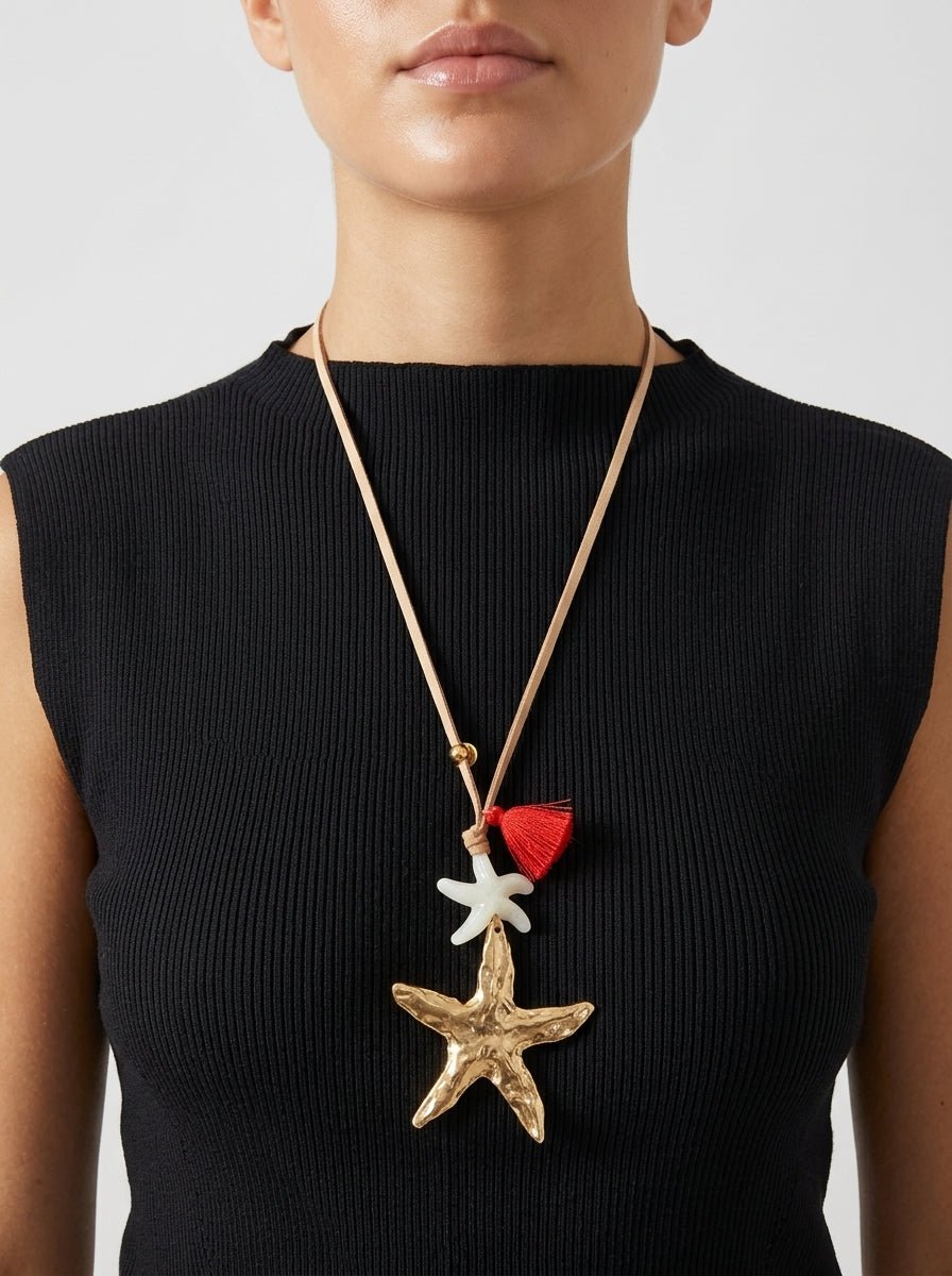 Collana a stella marina bianca lunga