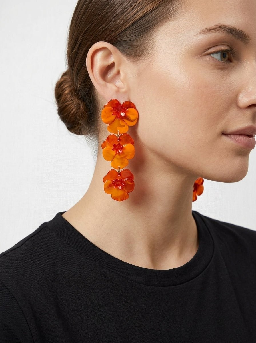 Pendientes Il Baco Da Seta 3 Flor Resina Naranja