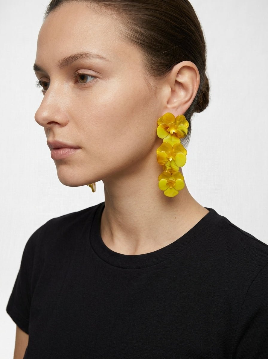 Pendientes Il Baco Da Seta 3 Flor Resina Amarillo