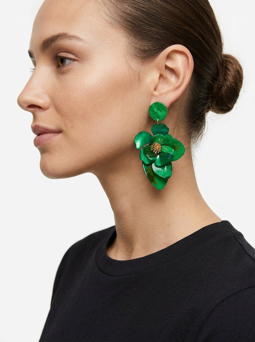 Pendientes Il Baco Da Seta Flor Resina Verde
