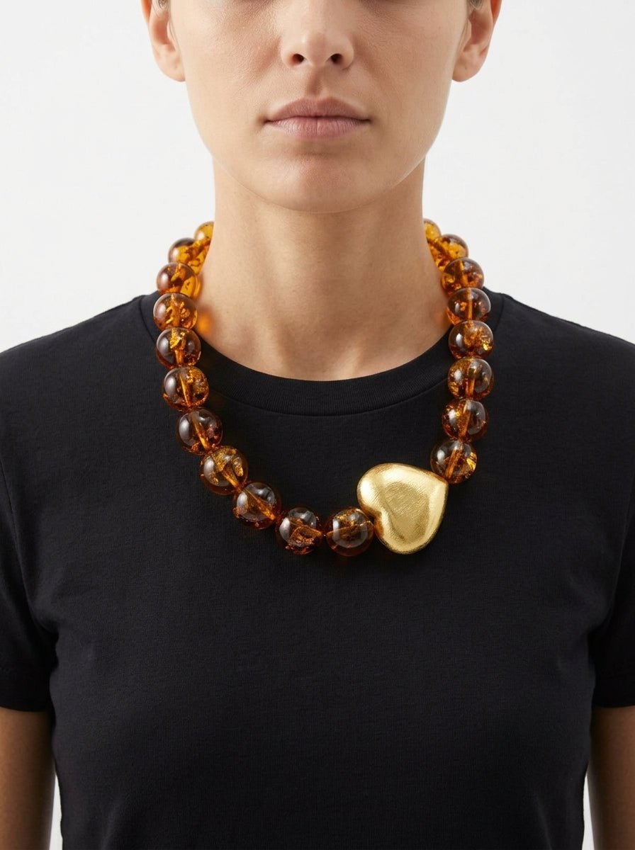 Collar Fabrizio Marcantelli Miel Corazón Dorado Lateral