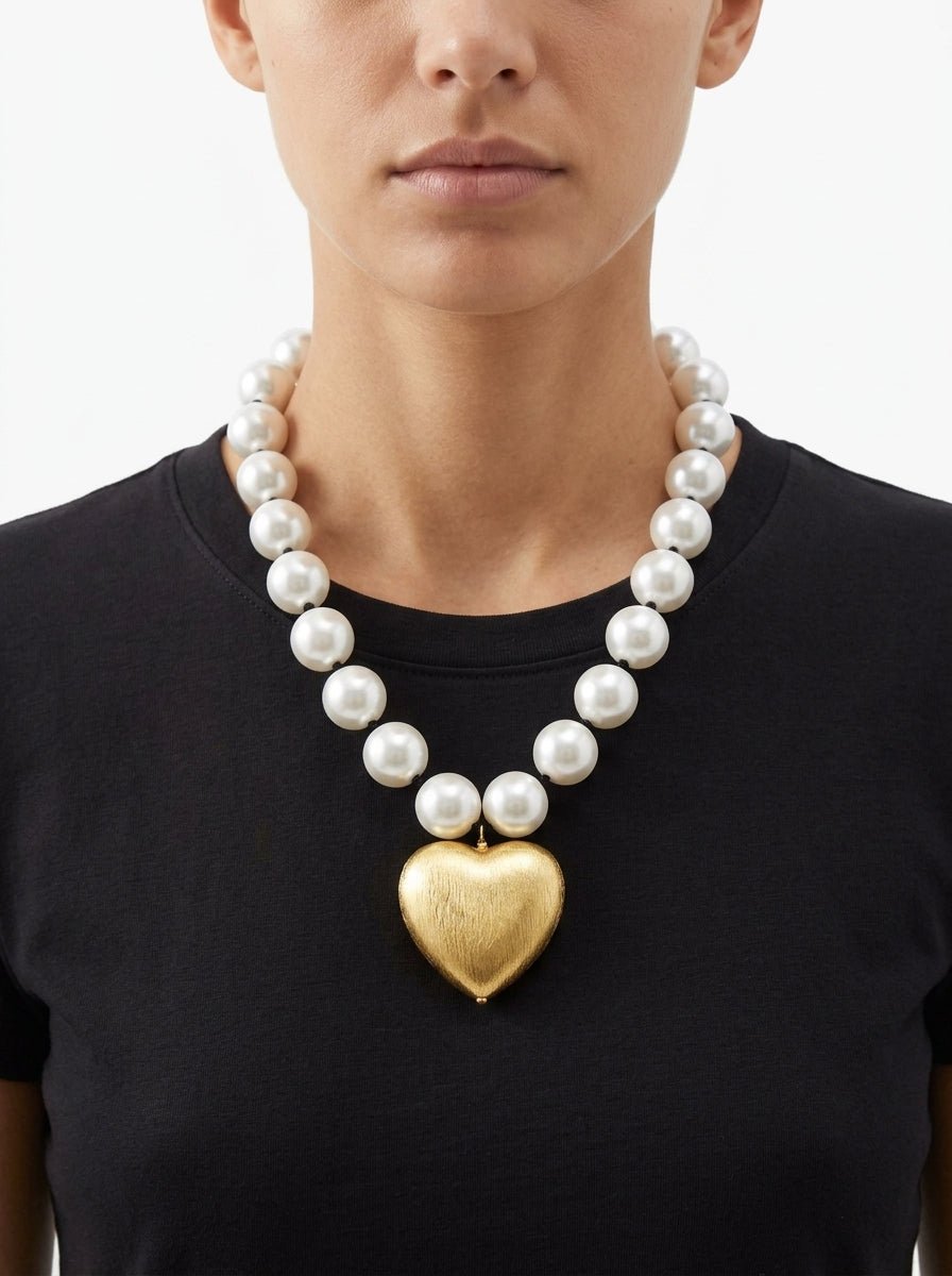 Collar Fabrizio Marcantelli Perlas y Corazón Dorado