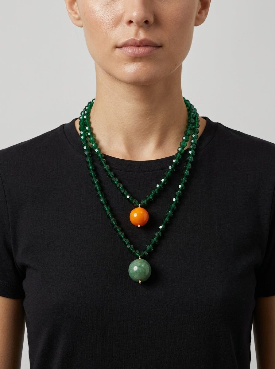Collana Fabrizio Marcantelli con Perline e 2 Palline Grandi Bottiglia Verde