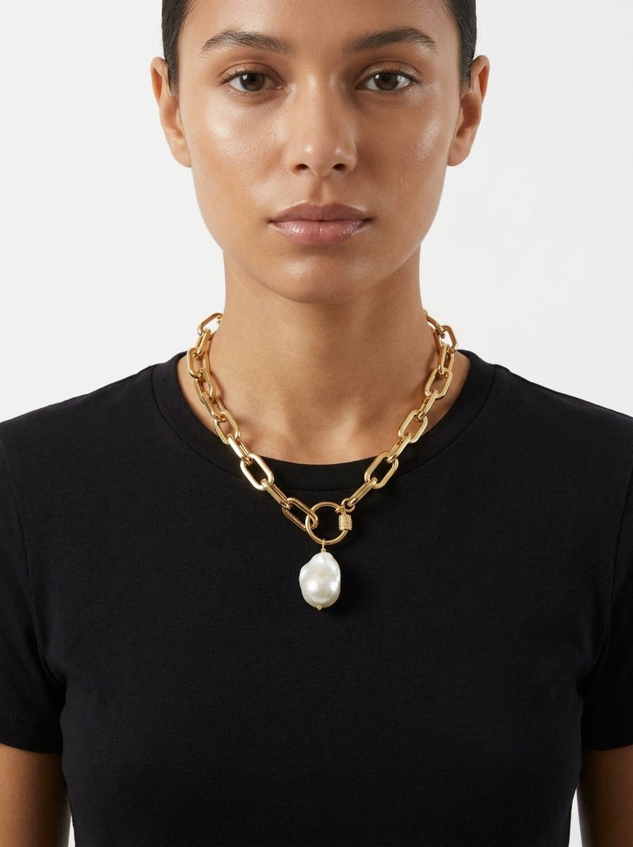 Collar Fabrizio Marcantelli Corto Cadena Piedra Perla
