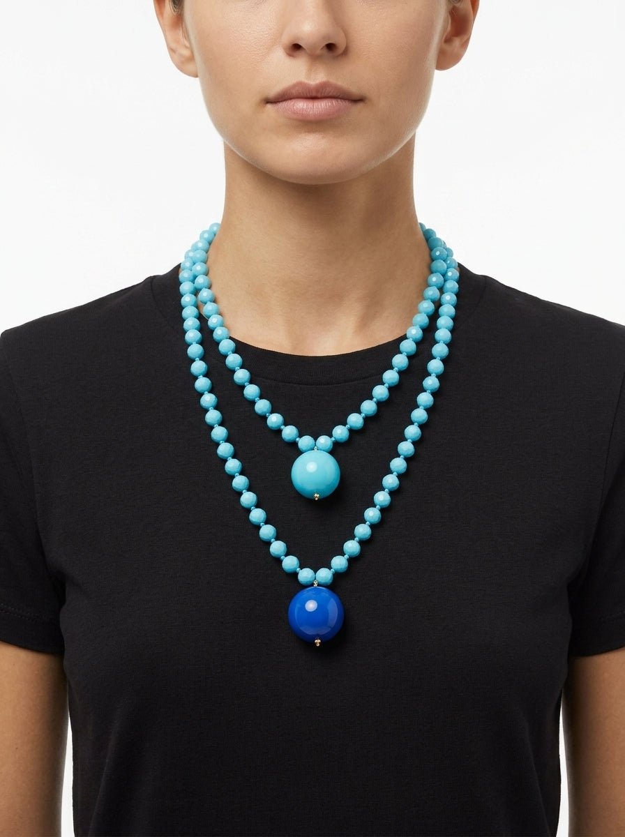 Collar Fabrizio Marcantelli Bolitas y 2 Bolas Grandes Celeste