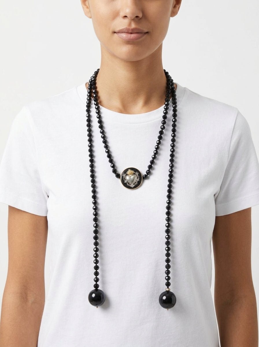 Collar Fabrizio Marcantelli Medalla Corazón Sagrado Negro