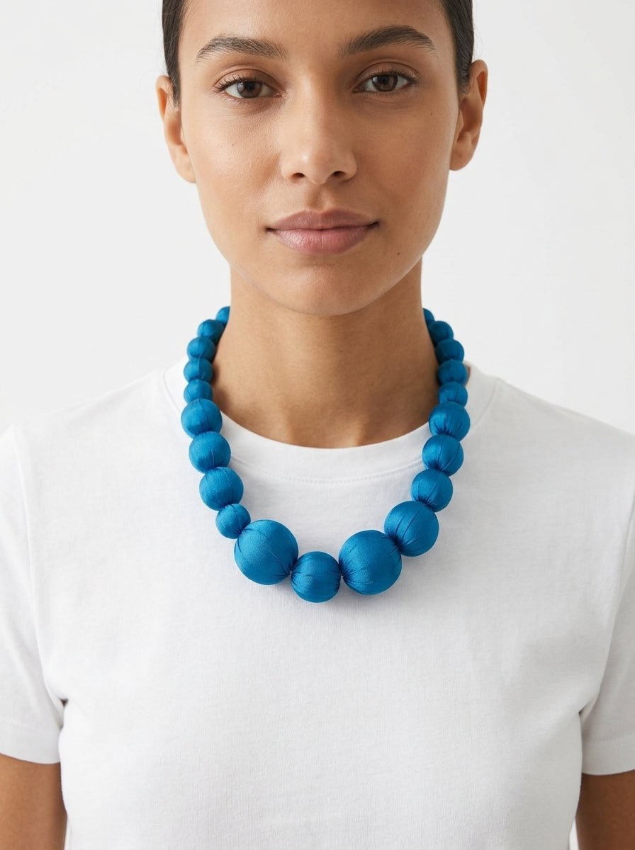 Collar Il Baco Da Seta Lonh Azul Turquesa Intenso