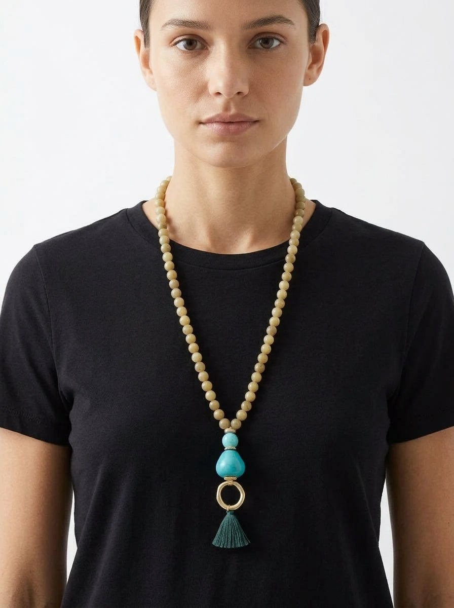 Collana Il Baco Da Seta Palline con frange turchesi