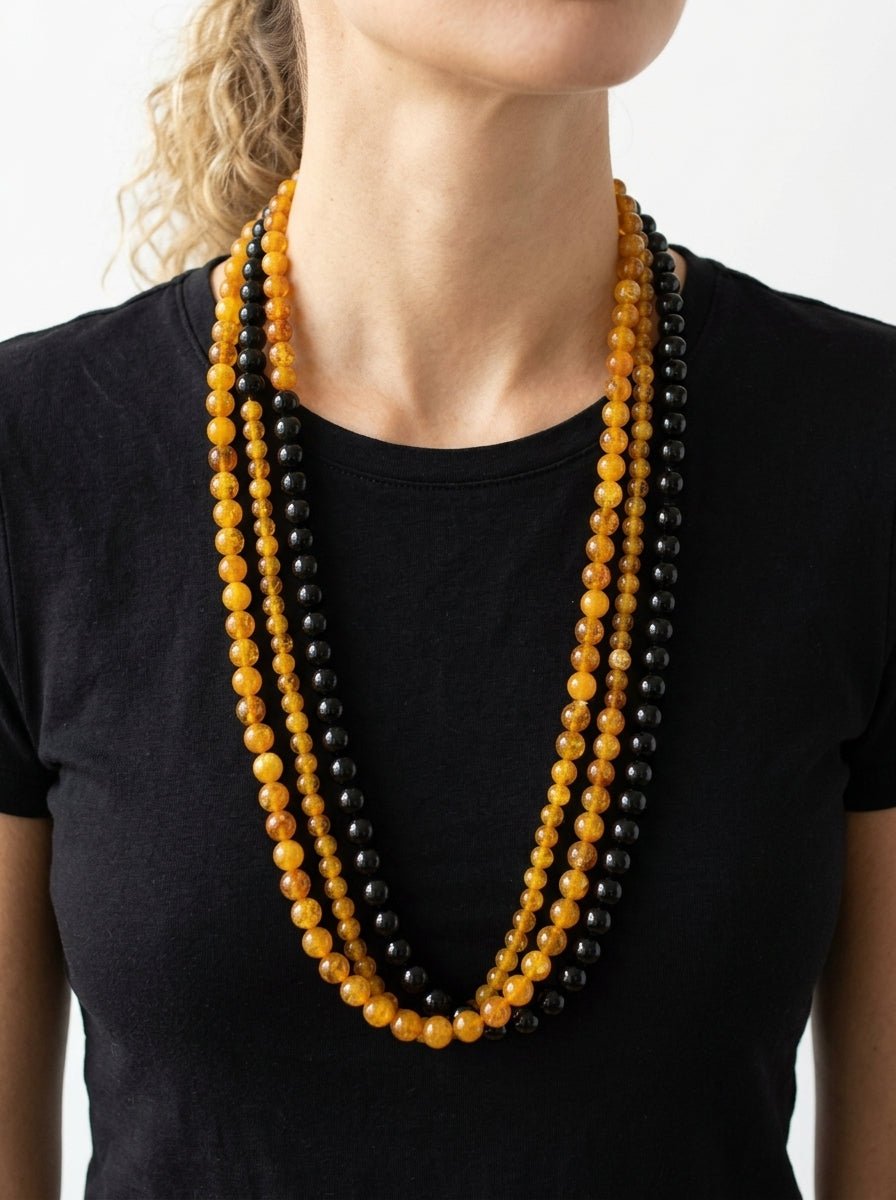 Collana Fabrizio Marcantelli Perline 3 Strisce Bicolore Senape e Nero