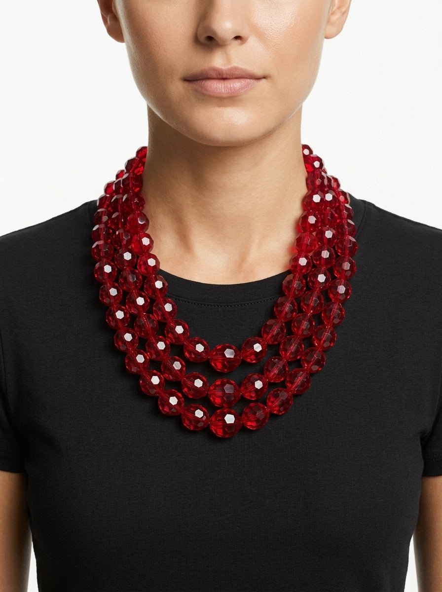 Collana Fabrizio Marcantelli 3 Strisce Pietre Rosse