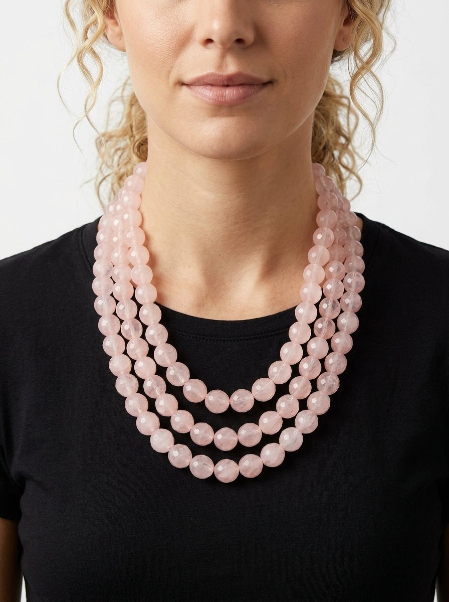 Collar Fabrizio Marcantelli 3 Tiras Piedras Rosa