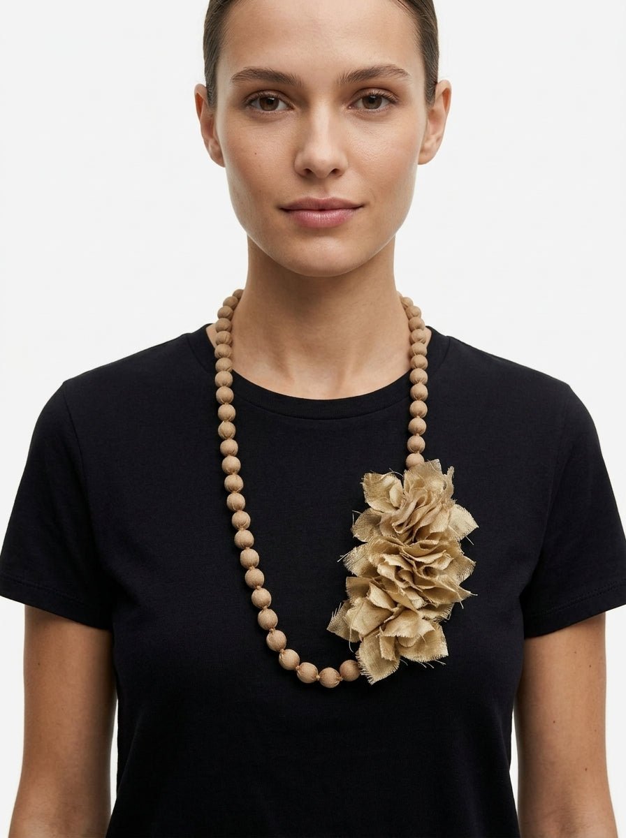 Collana Il Baco Da Seta Doan Palline Di Seta Fiore Tan Beige